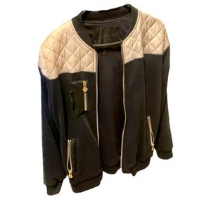Philipp Plein Black and Tan Bomber Jacket with Quilted Design